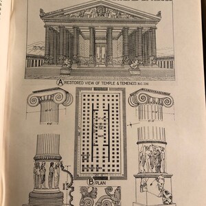 Architettura del tempio greco - litografia originale del 1924 Artemis Olympics Ottimo da incorniciare Regalo per architetto viaggiatore archeologo