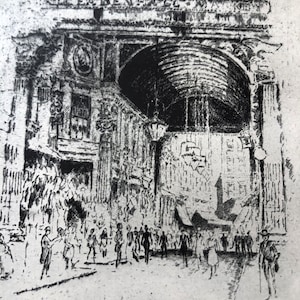 Joseph Pennell London Leadenhall Market Framable antique print 1926 published lithograph Fine detail cityscape