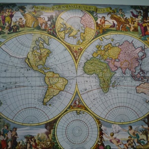 La carte du monde de 1690 - carte de collection framable - Dans le cadeau Atlas Contractus de Schenk pour l’impression de lithographie des années 1960