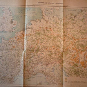 Karte von Frankreich und Mitteleuropa - 1911 große framable Farbe Lithographie Französisch Etiketten für Karte Liebhaber Francophile 21 von 16 Zoll