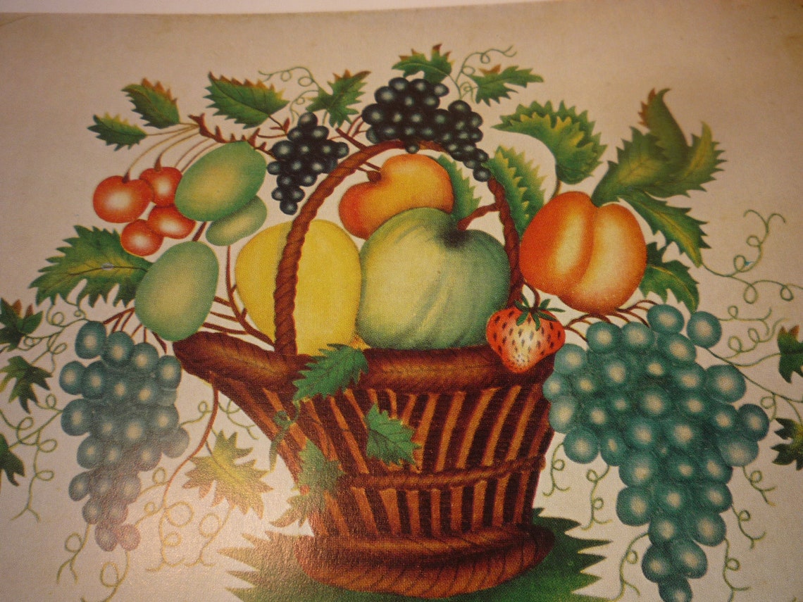 Vintage Folk Art Print - Basket of Fruit - Fine Art Print - - Etsy