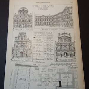 Paris Louvre Französische Architektur Details Original 1924 veröffentlichter Druck Ideal für die Gestaltung von Geschenk für Architekten, Designer