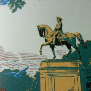 George Washington Estatua Rudolph Ruzicka Original Boston Public Gardens Beacon Hill Histórico publicado litografía 1975 regalo para aficionados a la historia imagen 1