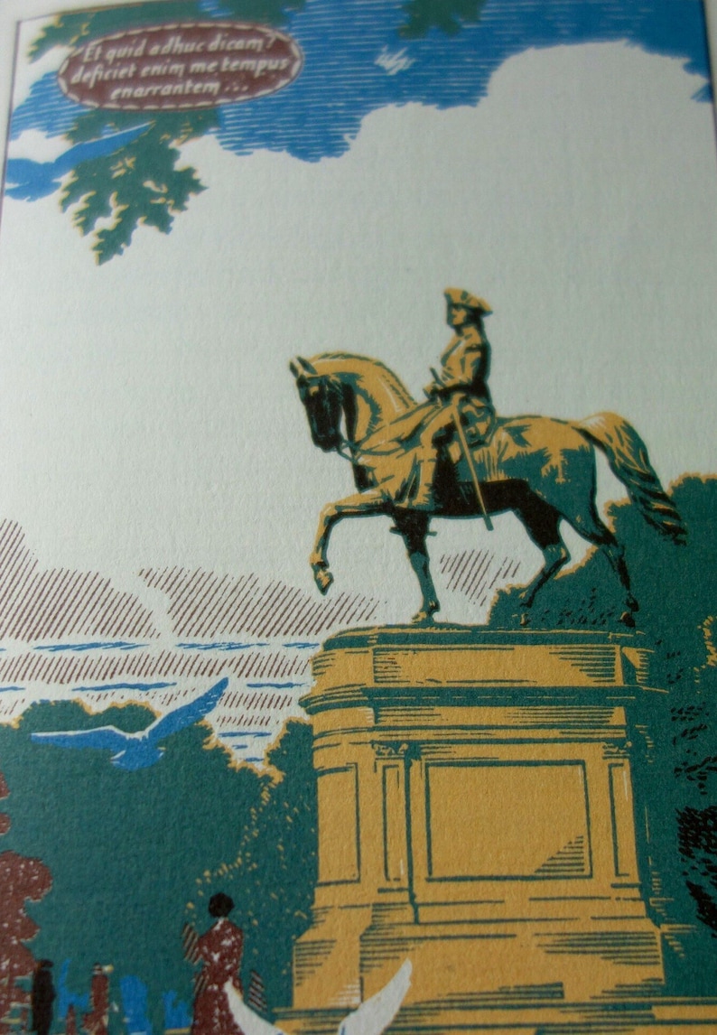 George Washington Estatua Rudolph Ruzicka Original Boston Public Gardens Beacon Hill Histórico publicado litografía 1975 regalo para aficionados a la historia imagen 1