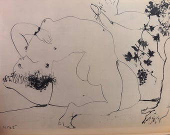 Picasso, Human Comedy, Young Woman with Bacchus  | Vintage print 1954 | Dated in plate