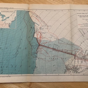1930 Antarktis-Expedition ausklappbare Südpol Landkarte Farbe Original Atlaskarte Atlaskarte