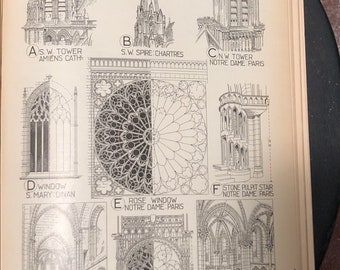 French Gothic Cathedrals 1920 original lithograph print for Framing Gift for architect Wall Art