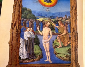 Baptism of Christ | Illuminated Manuscript | Vintage Print | Book of Hours | Religious Wall Art