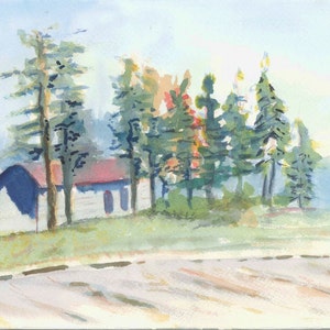 Maine Beach Cottage plein air watercolor card