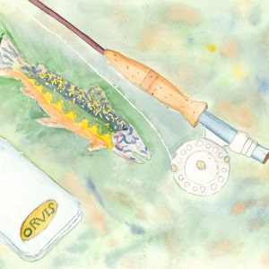 Flyrod Rainbow watercolor greeting card