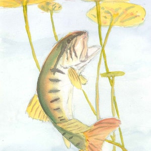 Rolling in the Deep Bass fishing watercolor card