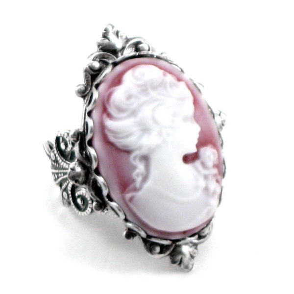 SALE Was 35.00 - GORGEOUS NEO VICTORIAN GOTHIC LOLITA CAMEO RING in ANTIQUE PINK WASH and DELICATE FILIGREE BAND - OFFERED BY GhostLove