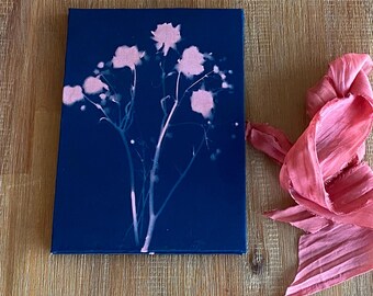 Rose Printed Cyanotype Fabric Covered Accordion Book