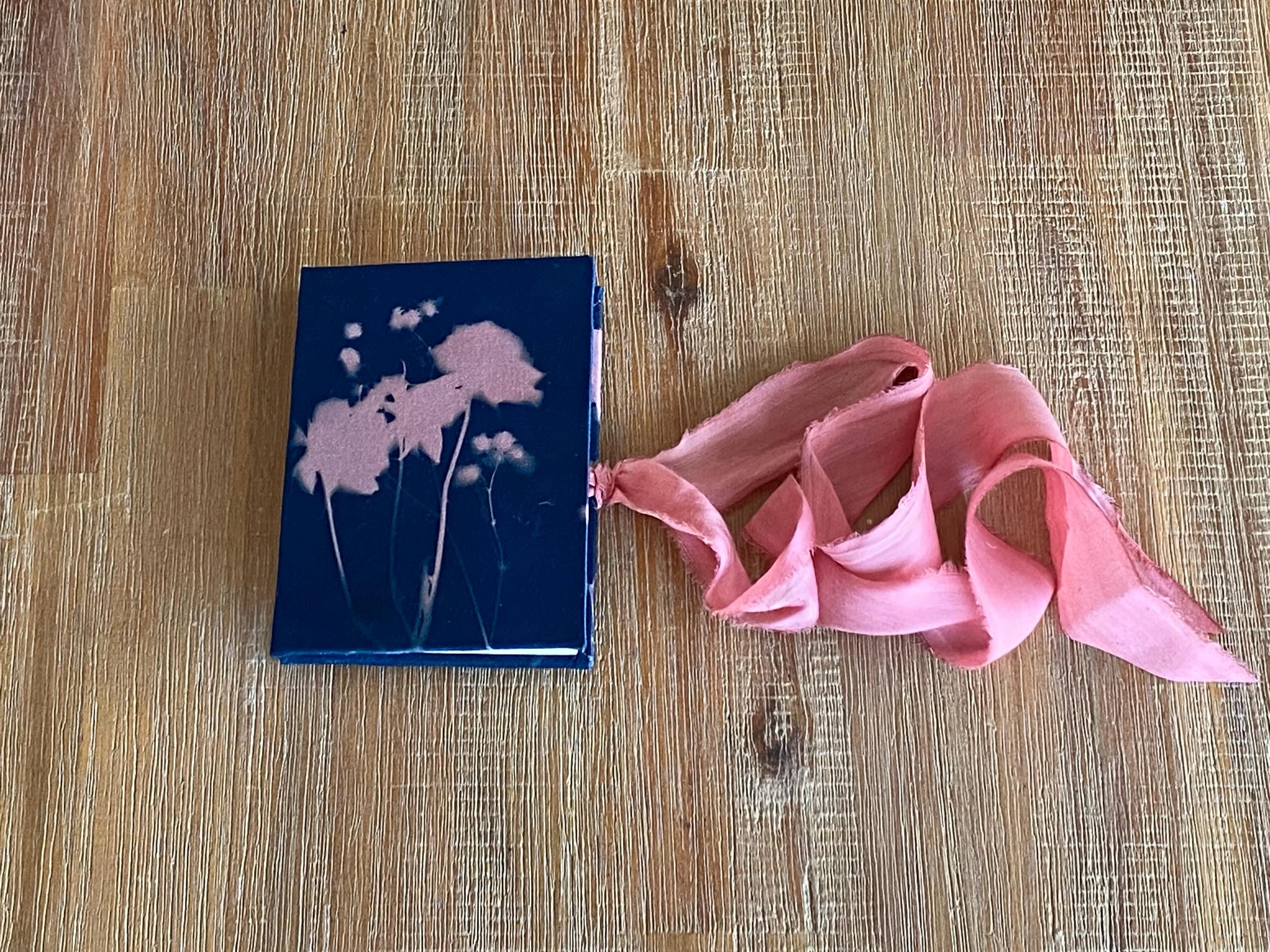 Rose Printed Cyanotype Fabric Covered Accordion Book