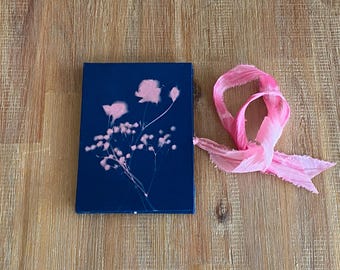 Rose Printed Cyanotype Fabric Covered Accordion Book