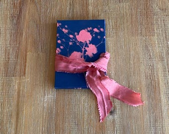 Rose Printed Cyanotype Fabric Covered Accordion Book