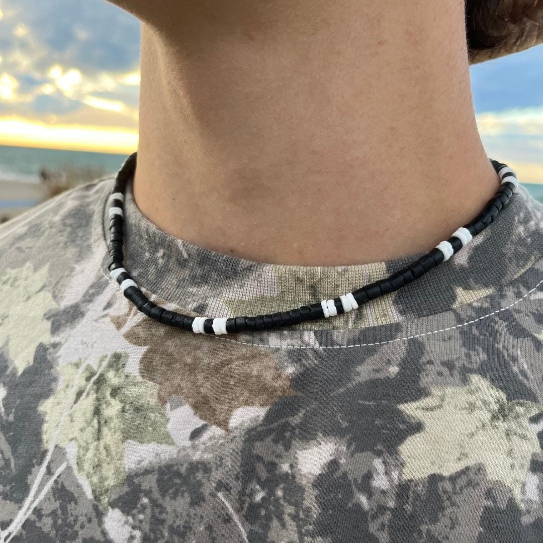 Surfer Shell Chain Coconut Shell Surfer Necklace / Stainless Steel Adjustable Heishi Boho ...
