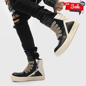 Hoge platformschoenen voor heren, lederen veterschoenen met ritssluiting, casual luxe herensneakers, laarzen