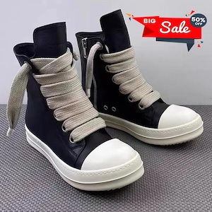 Wide Lace-Up Boots, High Top with Wide Platform, for Men and Women, Vegan Leather Lace-Up Sneakers with Zipper