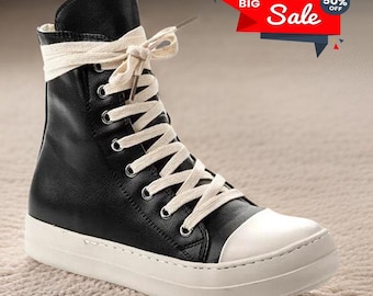 Men Women High Top Shoes Wide Platform Different Colors Leather Lace Up Zipper Casual Sneakers Boots