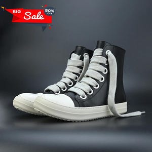 Wide Lace Up Boots Sneakers High Top Platform Shoes for Men Women Vegan Leather Lace Up Zipper Trainers