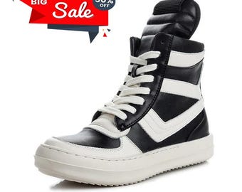Unisex Vegan Leather Street Sneakers, Zip Up Casual Shoes, High Top Boots, Women's Shoes, Men's Shoes, Rick High