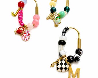 Beaded Carabiner Bag Clip | Custom Gold Purse Charm | Backpack Accessory for Her | Keychain Clip