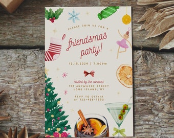 Friendsmas Christmas Party Invitation Template, Friendsmas Dinner, Editable Holiday Party Invite, Whimsical & Festive Digital Canva Template