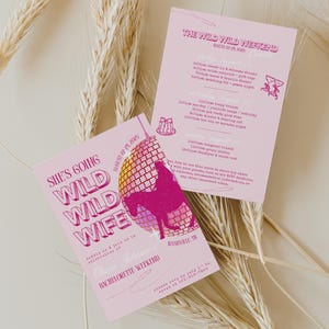 Wild Wild Wife Bachelorette Einladungsvorlage, Pink Nash Bash, Country Western Disco, Coastal Cowgirl, Letztes Rodeo, Canva Digitaler Reiseplan