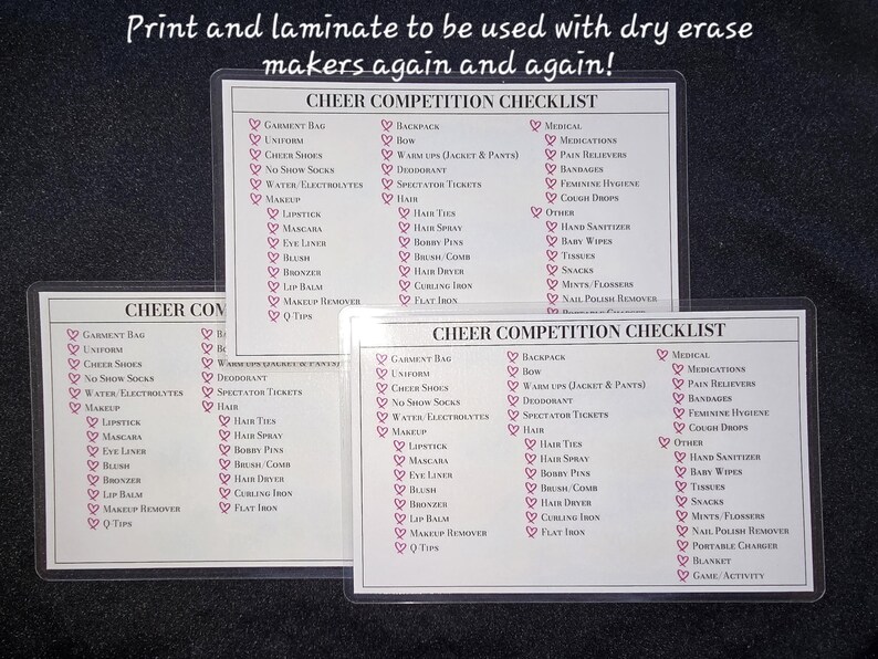 Printable Cheer Checklist | Keychain-sized Digital Download for Garment ...
