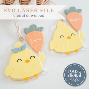 Easter Chick Balloon Basket Tag, SVG Laser File, Easter Tags, Basket Tag, Personalized Basket, Easter Laser File, Laser Cut SVG