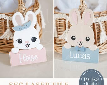 Osterhase Namensschild, Laser-Datei, Osterkorb Tag, personalisierte Taschenanhänger, Ostern Laserdatei, Hase SVG, Laser geschnitten SVG