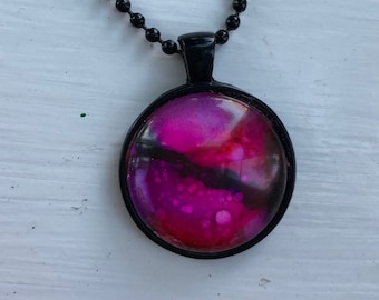 Original Art Pendant, One of a Kind Art Jewelry, COSMOS Collection - Fuchsia, Red