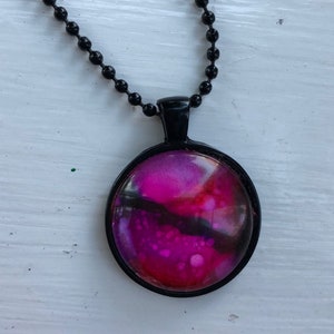 Original Art Pendant, One of a Kind Art Jewelry, COSMOS Collection Fuchsia, Red image 1