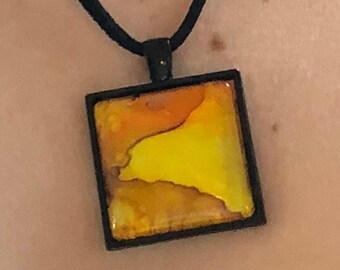 Original Art Pendant, One of a Kind Art Jewelry, COSMOS Collection-Yellow, Orange, Brown