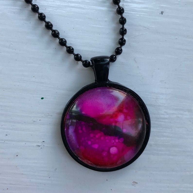 Original Art Pendant, One of a Kind Art Jewelry, COSMOS Collection Fuchsia, Red image 1