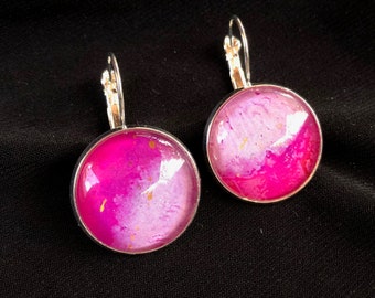 Original Art Earrings, Shades of Pink, One of a Kind Art Jewelry, COSMOS Collection