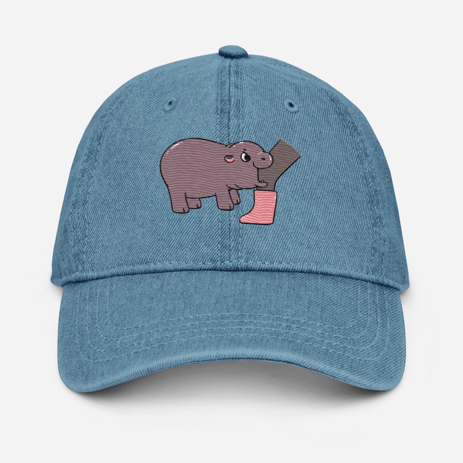 Embroidered Moo Deng Angry Cap - Bouncy Pig Cool Gift - Mom Dad Cotton ...