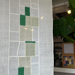 Korean Ramie Patchwork Pojagi Curtain, Traditional Bojagi Wall Hanging