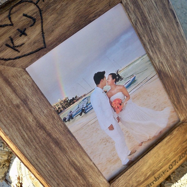 Personalized, 5th Anniversary Custom Rustic wood 5X7 wedding picture frame, love tree carving wedding gift