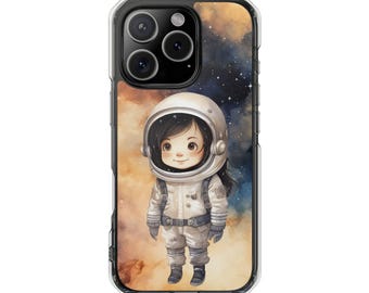 Girl Astronaut iPhone Case | Cute Space Design, MagSafe Impact Cover