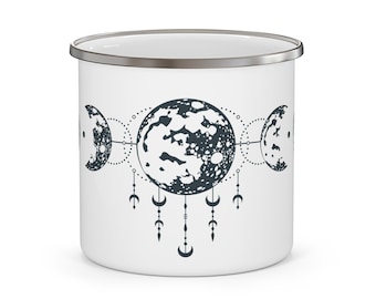Celestial Moon Enamel Mug: Stainless Steel Camping Cup
