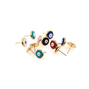 1pair 18K Gold Filled Round Stud Earring,Evil Eye Earrings Enamel Earrings,Dainty Earrings,Everyday Earring, Perfect Gift for Her