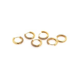 1 par de aros redondos con circonita cúbica rellenos de oro de 18 quilates, pendientes delicados, pendientes para uso diario, regalo perfecto para ella.