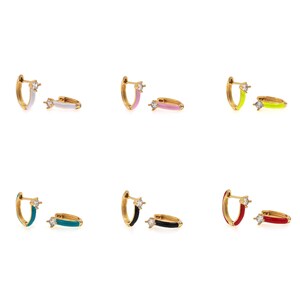 1pair 18K Gold Filled CZ Round Hoop Earring,Enamel Earrings ,Dainty Earrings,Everyday Earring, Perfect Gift for Her