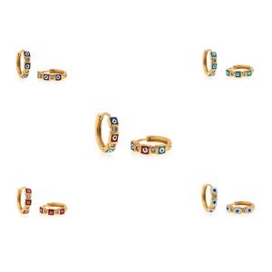 1pair 18K Gold Filled CZ Square Evil Eye Earring,Enamel Earrings ,Dainty Earrings,Everyday Earring, Perfect Gift for Her