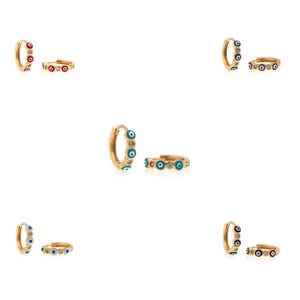 1 par de brincos de coração com olho grego em ouro 18K, brincos de zircônia cúbica, brincos delicados, brincos para o dia a dia, presente perfeito para ela