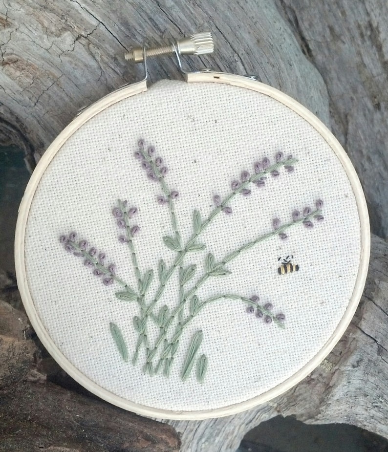 Lavender Bee Embroidery Art image 1