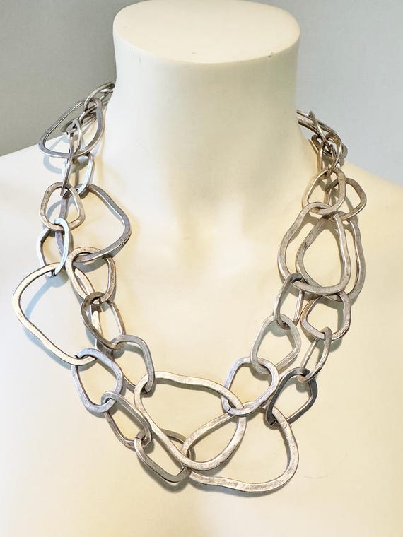 Contemporary Artisan Silver-Tone Statement Neckla… - image 1