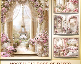 Kit de diario basura estilo shabby chic, páginas digitales de rosas francesas románticas, papeles de scrapbooking victorianos imprimibles